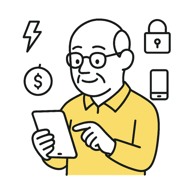 Older man using a smartphone to read a translated public sign through SignSafe Tech